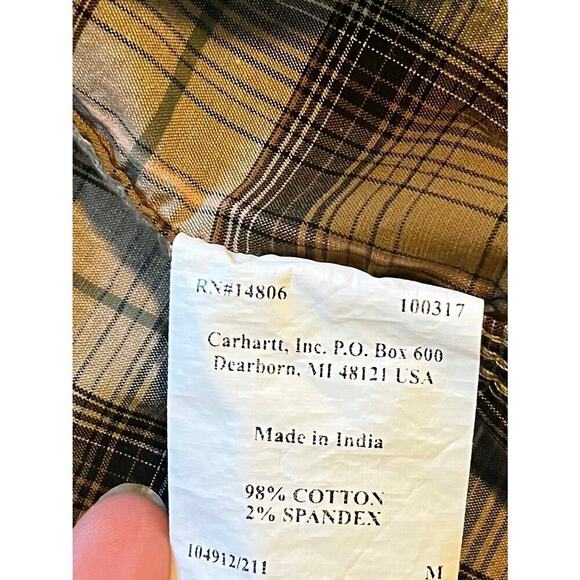 Carhartt relaxed fit ruggged flex brown plaid pearl snap button up men’s medium - Picture 4 of 8